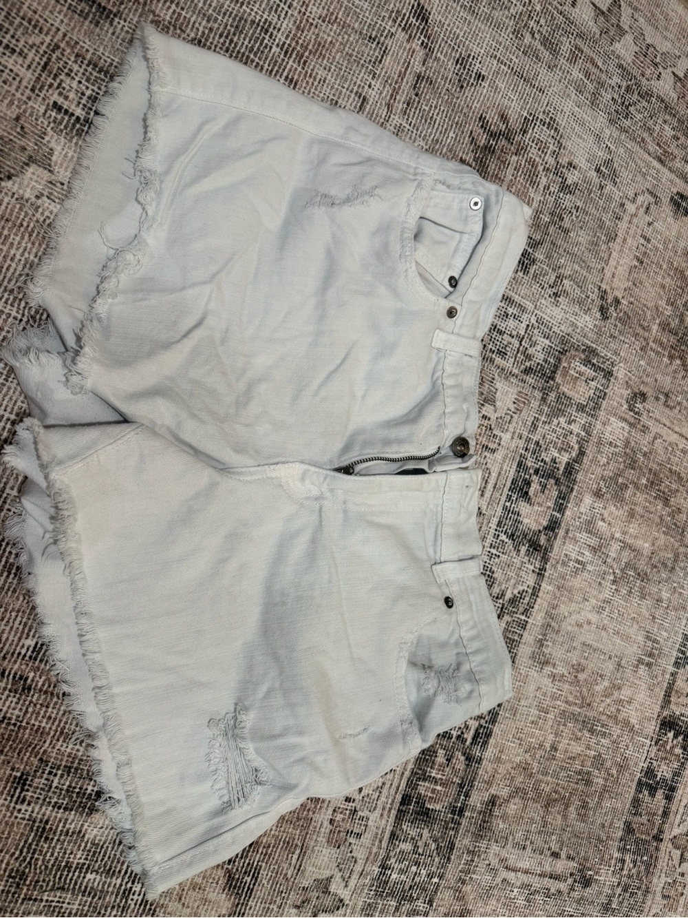 aerie Light White Distressed Denim Cutoff Shorts